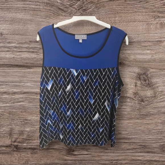 ⭐️Laura Blue Sleeveless Chevron Tank Top Size Med - Picture 1 of 5